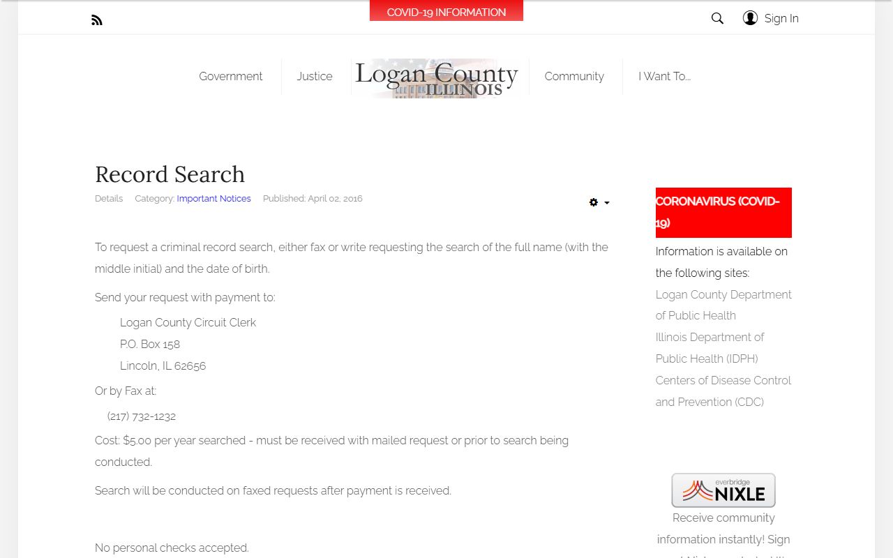 Logan County Circuit Clerk record search for court records after an arrest
