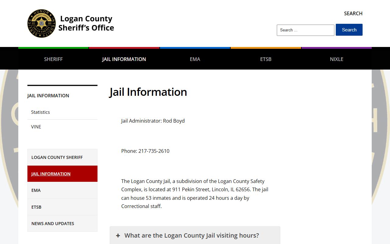 Official Logan County Jail FAQ used to search the inmate population