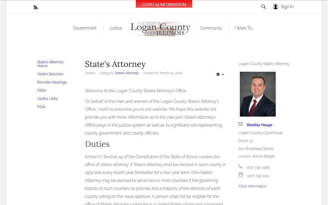 Logan County State's Attorney page tied to court records after an arrest