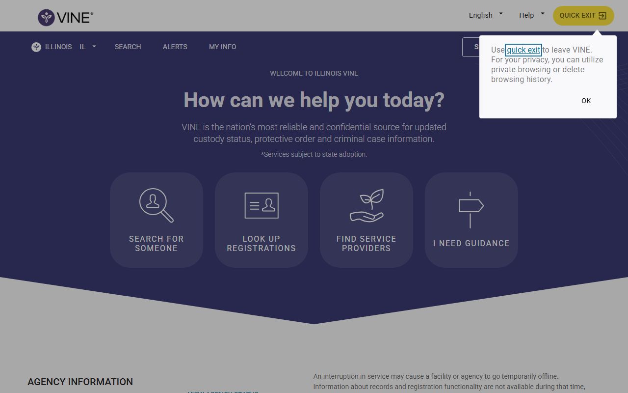 Illinois VINELink portal for the Logan County inmate population custody search